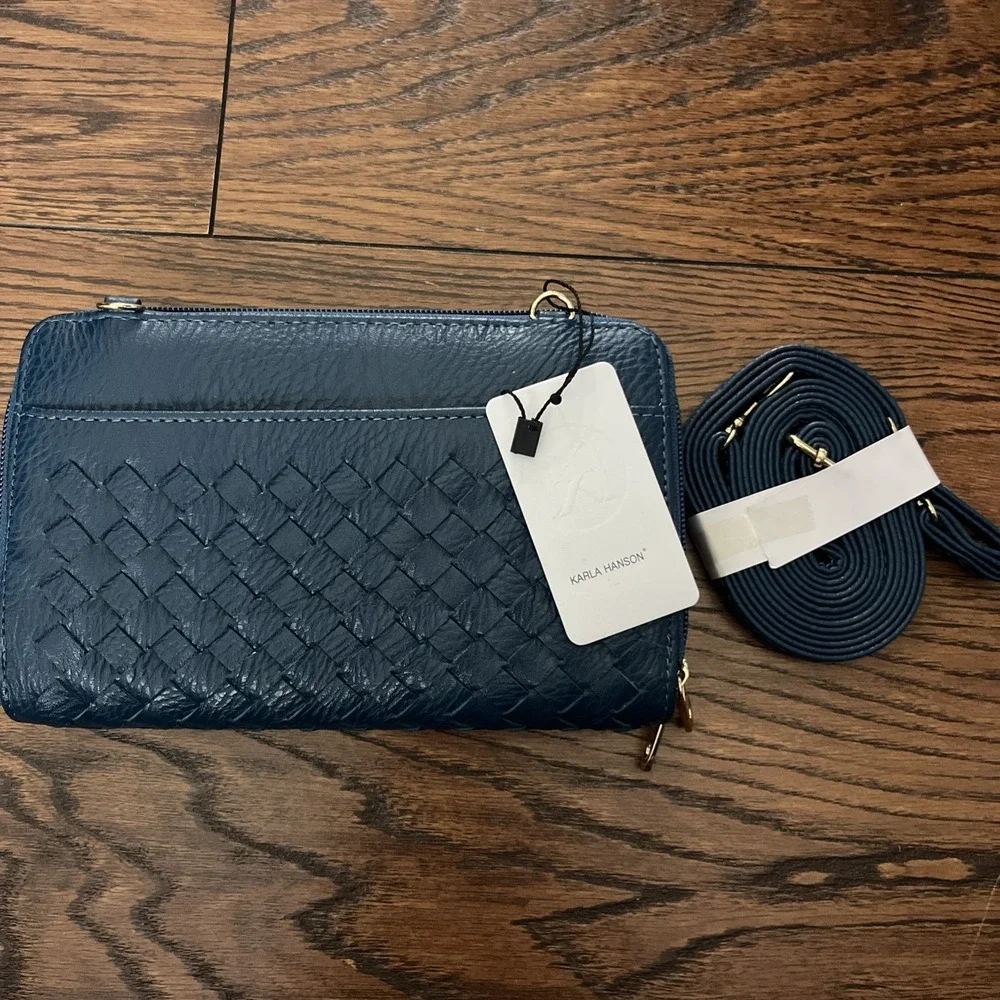 KARLA HANSON U13661 Ellen RFID Blocking Navy Blue Woven Crossbody Phone Wallet
